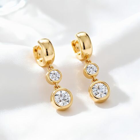 YUJIE Gold Huggie Earrings for Women Statement Chunky Hoops Double Crystal Bezel Dangle Drop Earrings 14K Gold Plated Trendy Jewelry for Her in Saudi Arabia