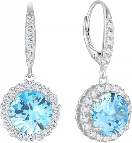 Round Halo Dangle Earrings for Women Sterling Silver Leverback Drop Earrings Birthstone Jewelry in Saudi Arabia