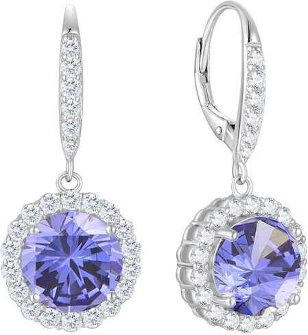 Round Halo Dangle Earrings for Women Sterling Silver Leverback Drop Earrings Birthstone Jewelry in Saudi Arabia