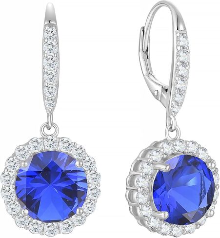 Round Halo Dangle Earrings for Women Sterling Silver Leverback Drop Earrings Birthstone Jewelry in Saudi Arabia