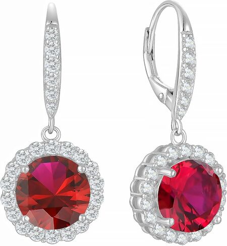 Round Halo Dangle Earrings for Women Sterling Silver Leverback Drop Earrings Birthstone Jewelry in Saudi Arabia