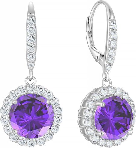 Round Halo Dangle Earrings for Women Sterling Silver Leverback Drop Earrings Birthstone Jewelry in Saudi Arabia