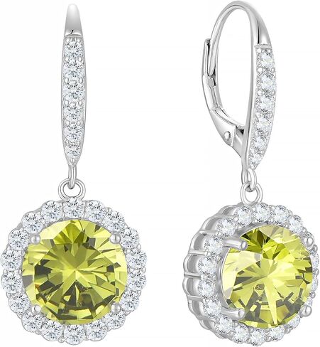 Round Halo Dangle Earrings for Women Sterling Silver Leverback Drop Earrings Birthstone Jewelry in Saudi Arabia