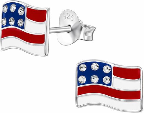 925 Sterling Silver American Flag Stud Earrings USA Patriotic 4th of July Independence Day Very Tiny Jewelry in Kuwait