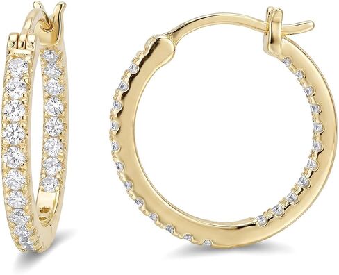 14K الذهب هوب أقراط للنساء زركون تمهيد الأطواق المستديرة تألق خفيفة الوزن Huggie نمط مجوهرات أنيقة 15 مللي متر/20 مللي متر/30 مللي متر/35 مللي متر in Kuwait