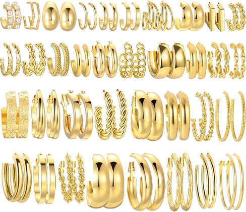 36 Pairs Gold Hoop Earrings Set for Women, Fashion Hypoallergenic Chunky Twisted Pearl Stud Earrings Multipack, Small Big Hoops Earring Packs Trendy for Christmas Birthday Party Jewelry Gift in Saudi Arabia