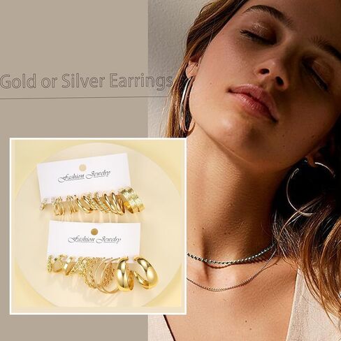 36 Pairs Gold Hoop Earrings Set for Women, Fashion Hypoallergenic Chunky Twisted Pearl Stud Earrings Multipack, Small Big Hoops Earring Packs Trendy for Christmas Birthday Party Jewelry Gift in Saudi Arabia