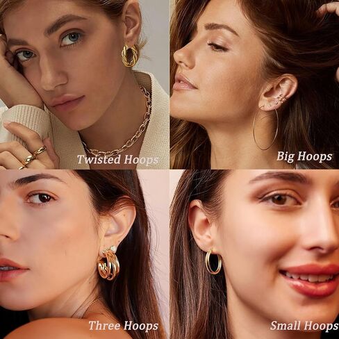36 Pairs Gold Hoop Earrings Set for Women, Fashion Hypoallergenic Chunky Twisted Pearl Stud Earrings Multipack, Small Big Hoops Earring Packs Trendy for Christmas Birthday Party Jewelry Gift in Saudi Arabia