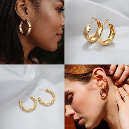 36 Pairs Gold Hoop Earrings Set for Women, Fashion Hypoallergenic Chunky Twisted Pearl Stud Earrings Multipack, Small Big Hoops Earring Packs Trendy for Christmas Birthday Party Jewelry Gift in Saudi Arabia