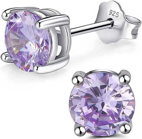 Authentic Sterling Silver Birthstone Stud Earrings 8mm/2 Carat Cubic Zirconia Imitation Diamond Gemstone Hypoallergenic Nickel Free Tarnish Resistant Women Men Fine Jewelry in Saudi Arabia