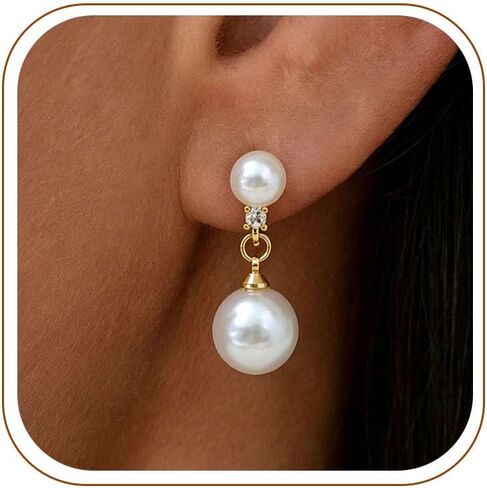 Pearl Earrings for Women Trendy, CZ Small Flower Pearls Drop Earrings Dangle Dainty Wedding Earrings Bridal Earring Long Big Pearl Earrings Hypoallergenic Unique Gold Earrings Prom Fashion Jewelry in Saudi Arabia