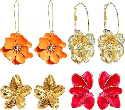 Flower Earrings for Women Summer Spring Beachy Vacation Daisy Statement Gold Earrings Set Tropical Jewelry Gift 4 Pairs in Saudi Arabia