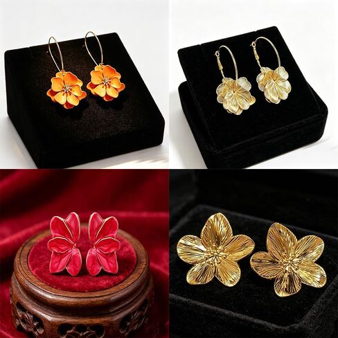 Flower Earrings for Women Summer Spring Beachy Vacation Daisy Statement Gold Earrings Set Tropical Jewelry Gift 4 Pairs in Saudi Arabia