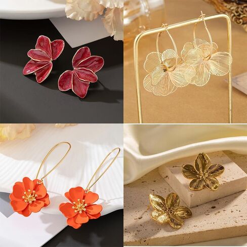 Flower Earrings for Women Summer Spring Beachy Vacation Daisy Statement Gold Earrings Set Tropical Jewelry Gift 4 Pairs in Saudi Arabia
