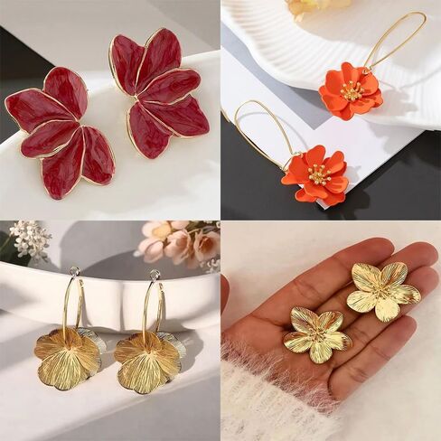Flower Earrings for Women Summer Spring Beachy Vacation Daisy Statement Gold Earrings Set Tropical Jewelry Gift 4 Pairs in Saudi Arabia