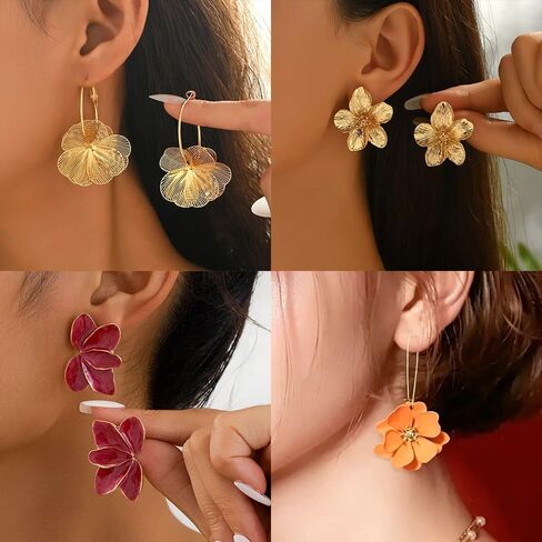 Flower Earrings for Women Summer Spring Beachy Vacation Daisy Statement Gold Earrings Set Tropical Jewelry Gift 4 Pairs in Saudi Arabia