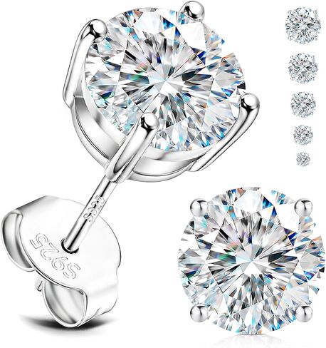 Moissanite Stud Earrings 925 Sterling Silver for Women Men Hypoallergenic Brilliant Round Cut D Color VVS1 Dainty Moissanite Jewelry for Birthday Anniversary Valentine Christmas Gift 0.2-2.4 CT in Saudi Arabia