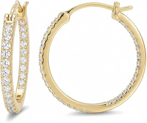14K Gold Hoop Earrings for Women Cubic Zirconia Pave Round Hoops Sparkling Lightweight Huggie Style Elegant Jewelry 15mm/20mm/30mm/35mm in Saudi Arabia