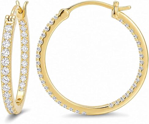 14K الذهب هوب أقراط للنساء زركون تمهيد الأطواق المستديرة تألق خفيفة الوزن Huggie نمط مجوهرات أنيقة 15 مللي متر/20 مللي متر/30 مللي متر/35 مللي متر in Kuwait