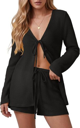 IWOLLENCE Women's 2 Piece Swimsuit Cover Up Waffle Cardigan Tops and Shorts with Pockets Sets Bathing Suit Beach Outfit in Saudi Arabia