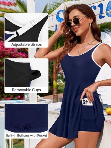 SHEKINI One Piece Swimsuit for Women Tummy Control Swim Dress Skirt Swimsuit Bathing Suit with Pocket Sporty Swimwear in Kuwait