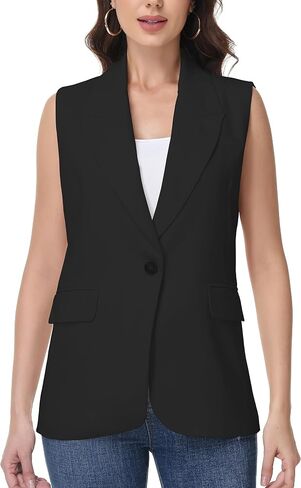 Women's Sleeveless Blazer Vest Lapel Single Button Casual Work Office Dressy Vests Tops Suit Waistcoat in Saudi Arabia