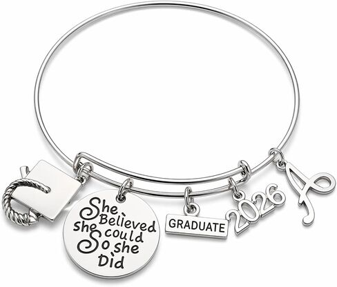 Infinity Collection Personalized 2026 Graduation Bangle Bracelet - Custom Graduation Gift, She Believed She Could Charm Bracelet for Graduates in Saudi Arabia