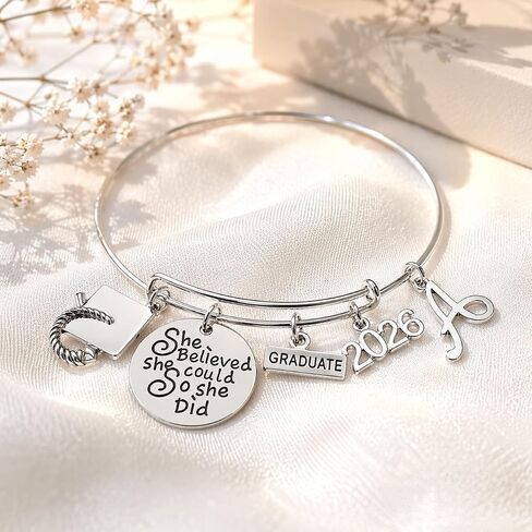 Infinity Collection Personalized 2026 Graduation Bangle Bracelet - Custom Graduation Gift, She Believed She Could Charm Bracelet for Graduates in Saudi Arabia