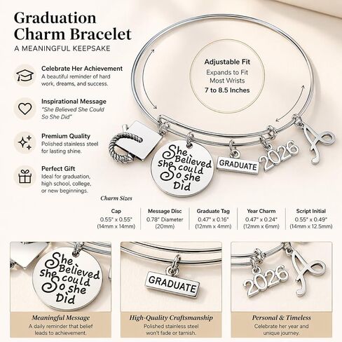 Infinity Collection Personalized 2026 Graduation Bangle Bracelet - Custom Graduation Gift, She Believed She Could Charm Bracelet for Graduates in Saudi Arabia