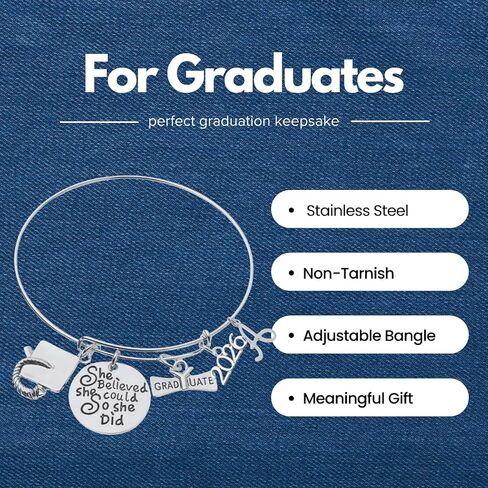 Infinity Collection Personalized 2026 Graduation Bangle Bracelet - Custom Graduation Gift, She Believed She Could Charm Bracelet for Graduates in Saudi Arabia