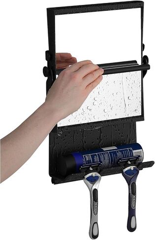 Ettori Fogless Shower Mirror for Shaving, Water-Filled Anti Fog Shower Mirror with 1X/3X Dual-Sided Magnification, No Drill Adhesive Mirror for Shower with Shelf, Razor Hooks and Squeegee, Black in Saudi Arabia