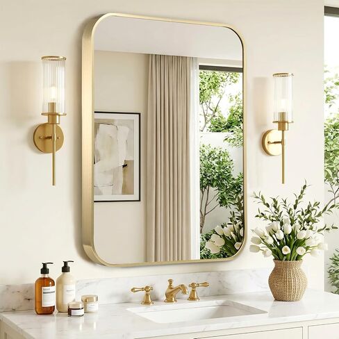 Gold Bathroom Mirror for Over Sink, 24"x36" Aluminum Frame Rectangle Wall Mirror, Modern Decorative Vanity Mirror for Living Room, Bedroom in Kuwait