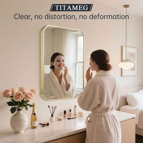 Gold Bathroom Mirror for Over Sink, 24"x36" Aluminum Frame Rectangle Wall Mirror, Modern Decorative Vanity Mirror for Living Room, Bedroom in Kuwait