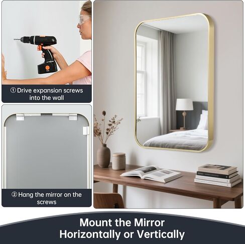 Gold Bathroom Mirror for Over Sink, 24"x36" Aluminum Frame Rectangle Wall Mirror, Modern Decorative Vanity Mirror for Living Room, Bedroom in Kuwait