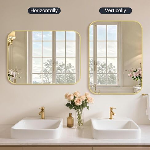 Gold Bathroom Mirror for Over Sink, 24"x36" Aluminum Frame Rectangle Wall Mirror, Modern Decorative Vanity Mirror for Living Room, Bedroom in Kuwait