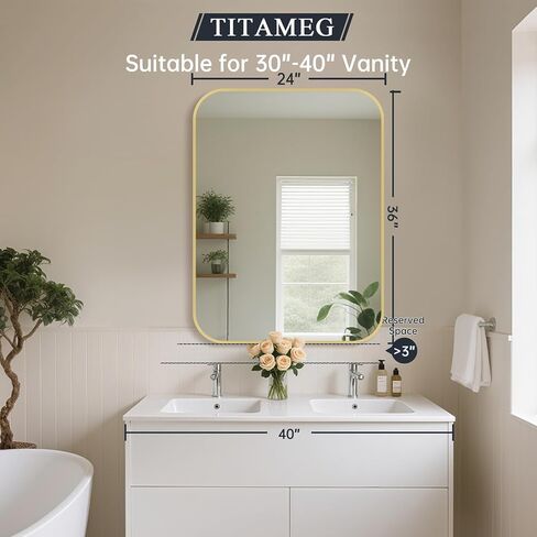 Gold Bathroom Mirror for Over Sink, 24"x36" Aluminum Frame Rectangle Wall Mirror, Modern Decorative Vanity Mirror for Living Room, Bedroom in Kuwait