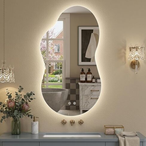 Irregular LED Mirror with Lights 40x24 Inch Backlit Asymmetrical Bathroom Mirrors for Wall Cloud Lighted Vanity Mirrors Shatterproof, Anti-Fog, Dimmable, 3 Colors (Horizontal/Vertical) in Saudi Arabia