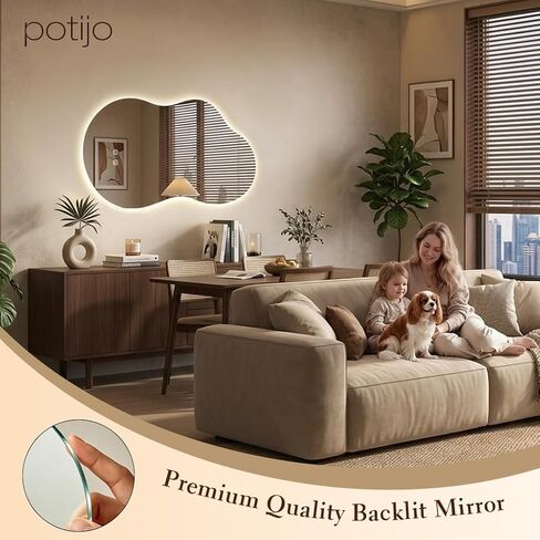 Irregular LED Mirror with Lights 40x24 Inch Backlit Asymmetrical Bathroom Mirrors for Wall Cloud Lighted Vanity Mirrors Shatterproof, Anti-Fog, Dimmable, 3 Colors (Horizontal/Vertical) in Saudi Arabia