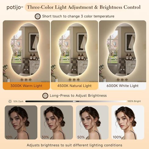 Irregular LED Mirror with Lights 40x24 Inch Backlit Asymmetrical Bathroom Mirrors for Wall Cloud Lighted Vanity Mirrors Shatterproof, Anti-Fog, Dimmable, 3 Colors (Horizontal/Vertical) in Saudi Arabia