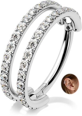 CM Crareesi Mania Helix Hoop Earring 16G Double Lined Helix Piercing Jewelry Hoop 316L Stainless Steel Cartilage Piercing Jewelry Clear CZ Daith Cartilage Conch Earrings in Kuwait