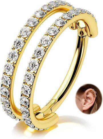 CM Crareesi Mania Helix Hoop Earring 16G Double Lined Helix Piercing Jewelry Hoop 316L Stainless Steel Cartilage Piercing Jewelry Clear CZ Daith Cartilage Conch Earrings in Kuwait