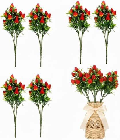 DOITOOL 6 Pcs Artificial Strawberry Stems Faux Strawberry Flowers for Home Decor Realistic Bunches for DIY Wreaths Centerpieces Party Decorations 10.62X8.26X1.06In in Kuwait
