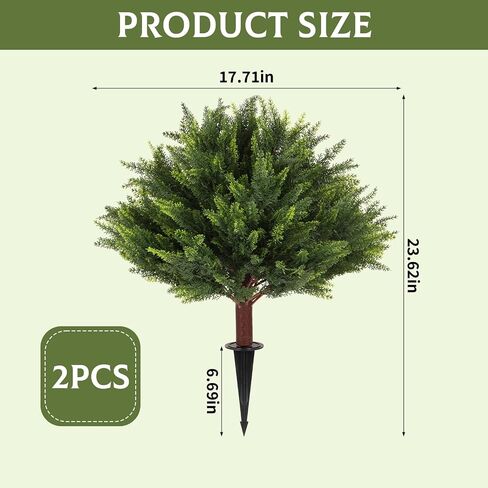 2 Pack Artificial Cypress Topiary Trees, 24" Fake Plants UV Resistant Outdoor Faux Plants with Ground Spikes, Low Maintenance Fake Shrubs for Porch, Patio, Garden Decor in Kuwait