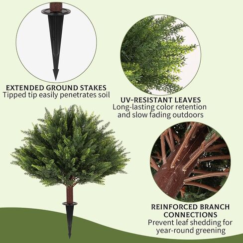 2 Pack Artificial Cypress Topiary Trees, 24" Fake Plants UV Resistant Outdoor Faux Plants with Ground Spikes, Low Maintenance Fake Shrubs for Porch, Patio, Garden Decor in Kuwait
