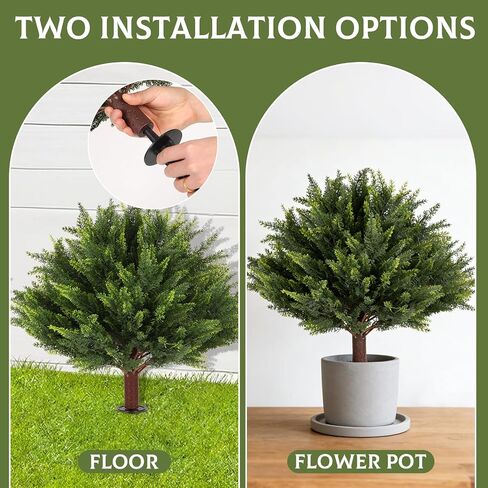 2 Pack Artificial Cypress Topiary Trees, 24" Fake Plants UV Resistant Outdoor Faux Plants with Ground Spikes, Low Maintenance Fake Shrubs for Porch, Patio, Garden Decor in Kuwait