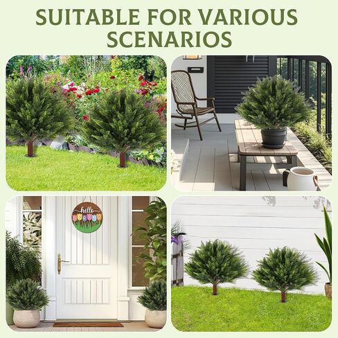 2 Pack Artificial Cypress Topiary Trees, 24" Fake Plants UV Resistant Outdoor Faux Plants with Ground Spikes, Low Maintenance Fake Shrubs for Porch, Patio, Garden Decor in Kuwait