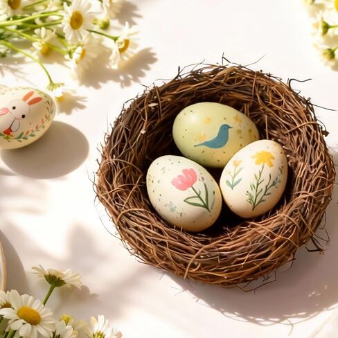 Artificial Bird Nest Ornament: 5.9In Natural Rattan Craft Nest for Easter - Ideal for Holiday Parties Weddings Garden Decor and Table Settings - Aesthetic Festival Atmosphere Creator in Saudi Arabia