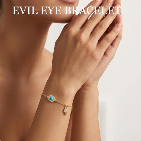 Evil Eye Bracelet for Women,14K Gold Plated Hamsa Charm Bracelet, Adjustable Chain Handmade Turquoise Jewelry for Protect Lucky Jewelry Gifts for Women, Sister, Griend in Saudi Arabia