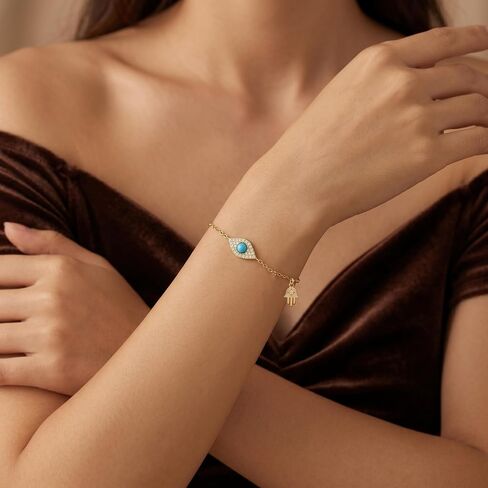 Evil Eye Bracelet for Women,14K Gold Plated Hamsa Charm Bracelet, Adjustable Chain Handmade Turquoise Jewelry for Protect Lucky Jewelry Gifts for Women, Sister, Griend in Saudi Arabia