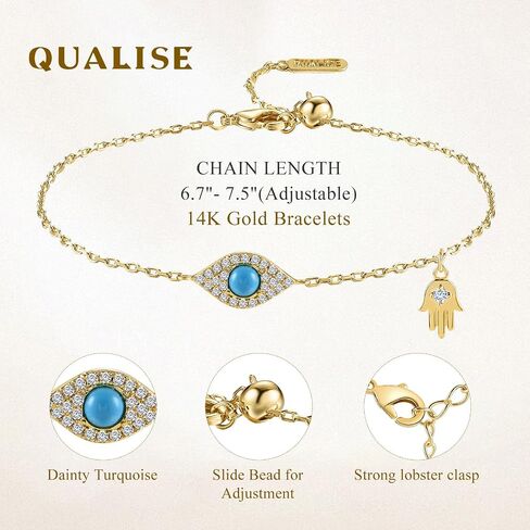 Evil Eye Bracelet for Women,14K Gold Plated Hamsa Charm Bracelet, Adjustable Chain Handmade Turquoise Jewelry for Protect Lucky Jewelry Gifts for Women, Sister, Griend in Saudi Arabia